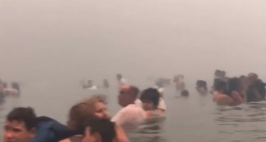 (ВИДЕО) НОВА СНИМКА ОД ГРЦИЈА: Луѓето бегаат во морето за да се спасат од пожарот