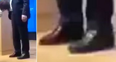 (ВИДЕО) Јункер се појави на прес-конференција со еден црн, и еден кафеав чевел