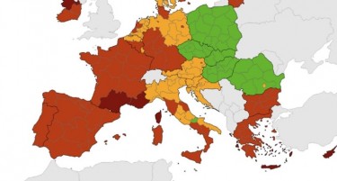 На новата корона мапа две соседни земји се во црвена боја