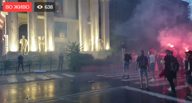 Демонстрантите фрлаа факели кон МНР