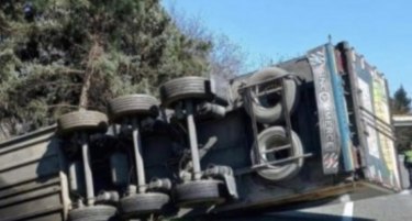 ПОЖАРНИКАРИ ГО СПАСИЈА ВОЗАЧОТ: Црногорски камион заврши во двор на полициска станица