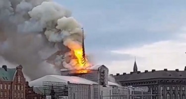 ОГАН ГО ГОЛТНА СИМБОЛОТ НА КОПЕНХАГЕН! Драма во Данска: Позната историска зграда гори, кулата се сруши (ВИДЕО)