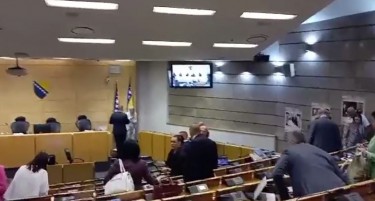 (ВИДЕО) ПРАТЕНИЦИТЕ ИЗБЕГАА НАДВОР: Змија се појави во Парламентот на ФБиХ и ја одложи седницата