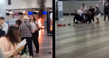 (ВИДЕО) НА АЕРОДРОМОТ ВО МИЛАНО: Маж запалил корпа, а потоа со чекан кршел екрани