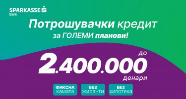 ШПАРКАСЕ БАНКА СО ЕДИНСТВЕНА ПОНУДА НА ПАЗАРОТ – ПОТРОШУВАЧКИ КРЕДИТ ДО 2,4 МИЛИОНИ ДЕНАРИ СО ФИКСНА РАТА, БЕЗ ХИПОТЕКА И БЕЗ ЖИРАНТИ