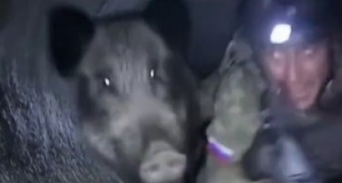 ОВА ВИДЕО ГО ЗАПАЛИ ИНТЕРНЕТОТ: Руски војник за време на акција во Украина, преплашен од дива свиња