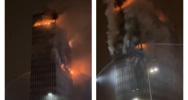 „ПОЖАРОТ СЕ ПРОШИРИЛ НИЗ ЦЕЛА ВЕРТИКЛА - ИСКЛУЧИТЕЛНО ОПАСНО“: гори облакодерот „Вјесник“ во Загреб - се очекува гаснењето да трае цел ден (ВИДЕО)