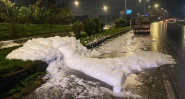 СОМНИТЕЛНА БЕЛА ПЕНА СРЕДЕ БУЛЕВАР ВО СКОПЈЕ: Ѓорѓиевски го фати сторителот, пената е хемиска, следуваат санкции